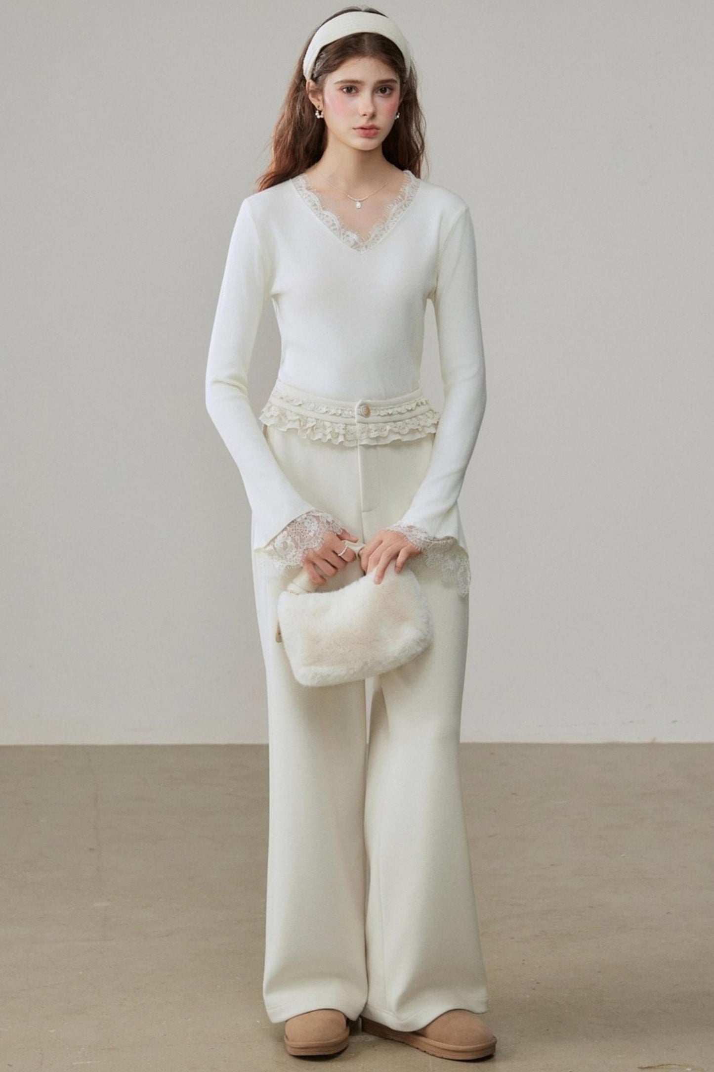 High-Waisted Velvet Wide-Leg Pants