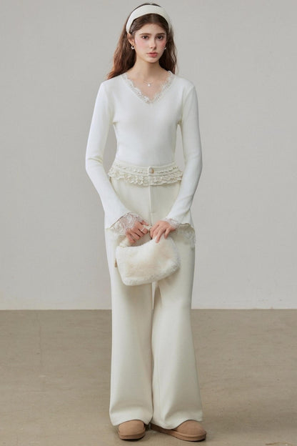 High-Waisted Velvet Wide-Leg Pants