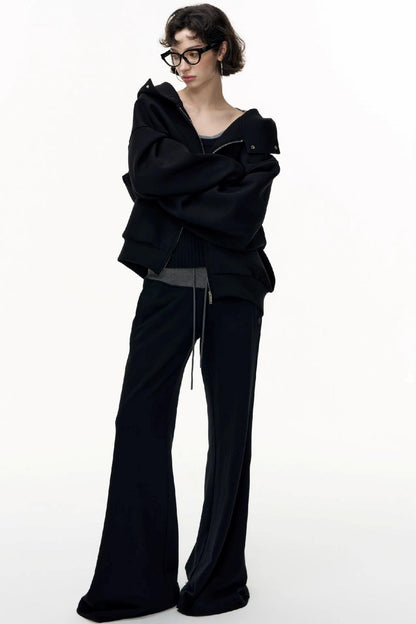 Drawstring Cotton Flared Sweatshirt Slacks