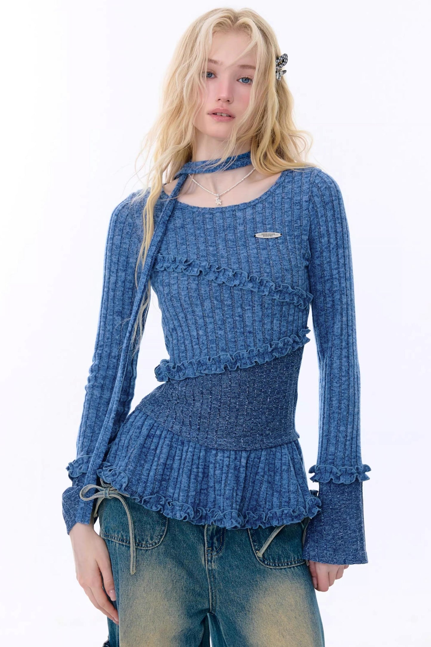 Retro Ruffled Knit Top