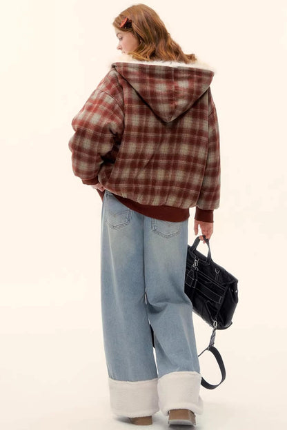 Reversible Plaid Plush Coat