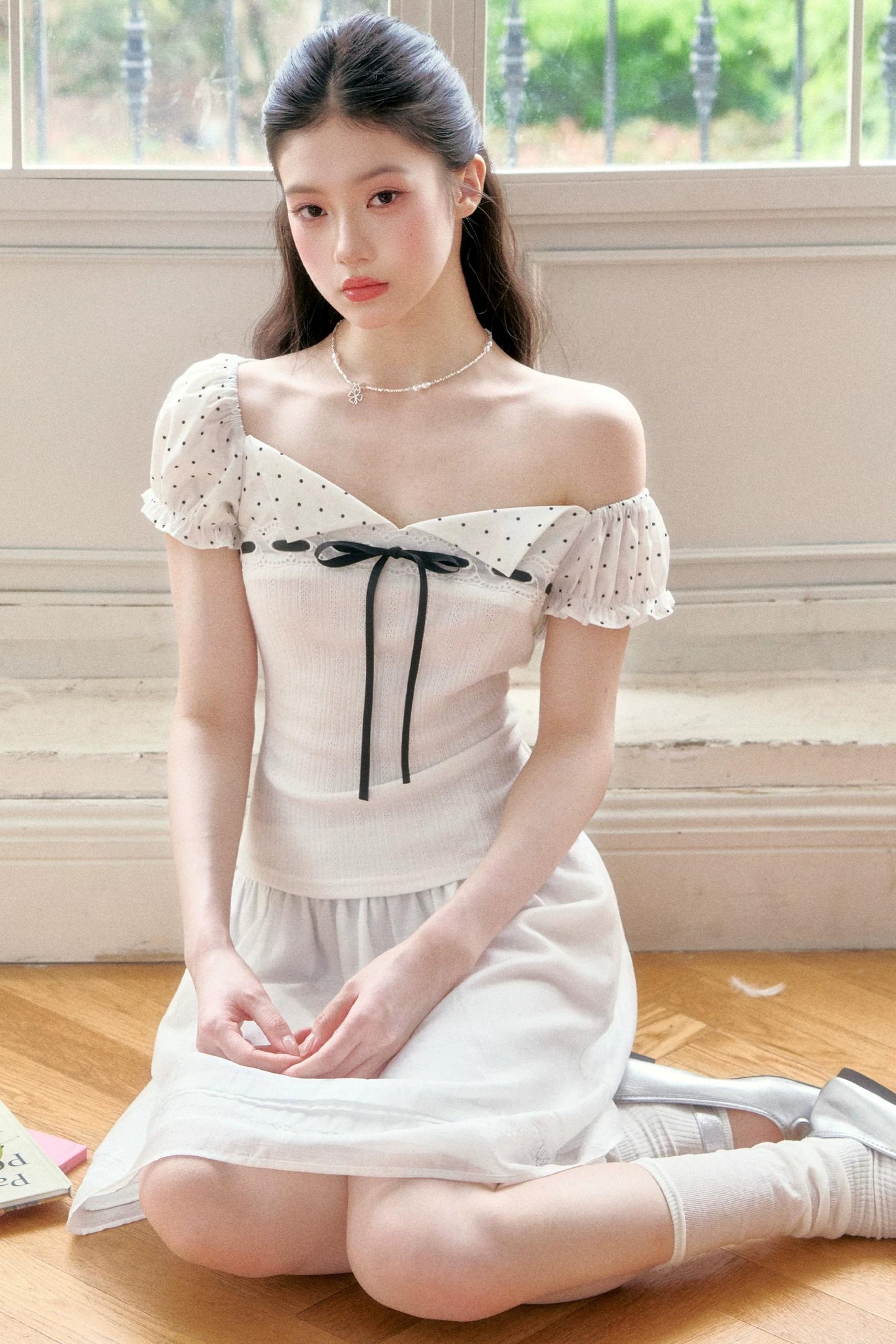Vintage-Blusen-Set mit asymmetrischem eckigem Ausschnitt