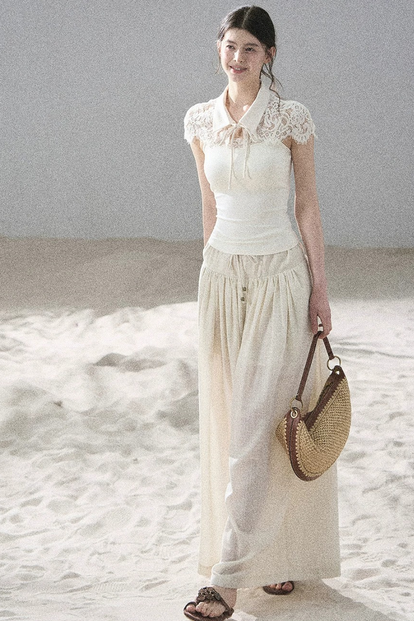 Watercolor Chiffon Wide-Leg Pants