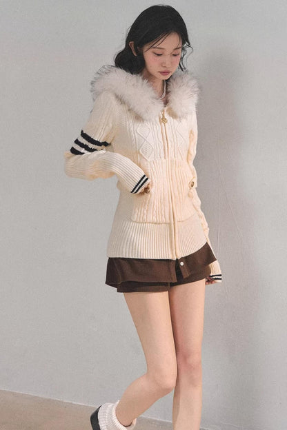 Hooded Cable Knit Sweater