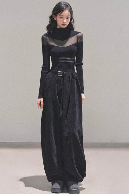 Fleece-Lined Wide-Leg Pants