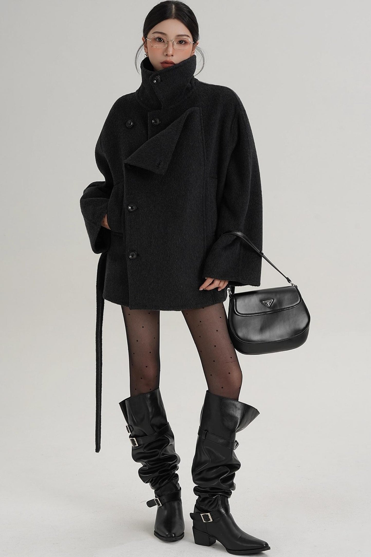 Elegant Woolen High-Waisted Coat