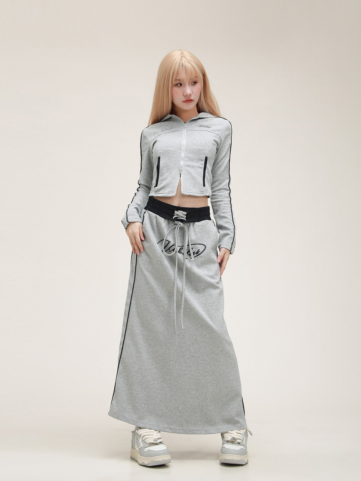 American Babes Cropped Hooded Top Skirt Set
