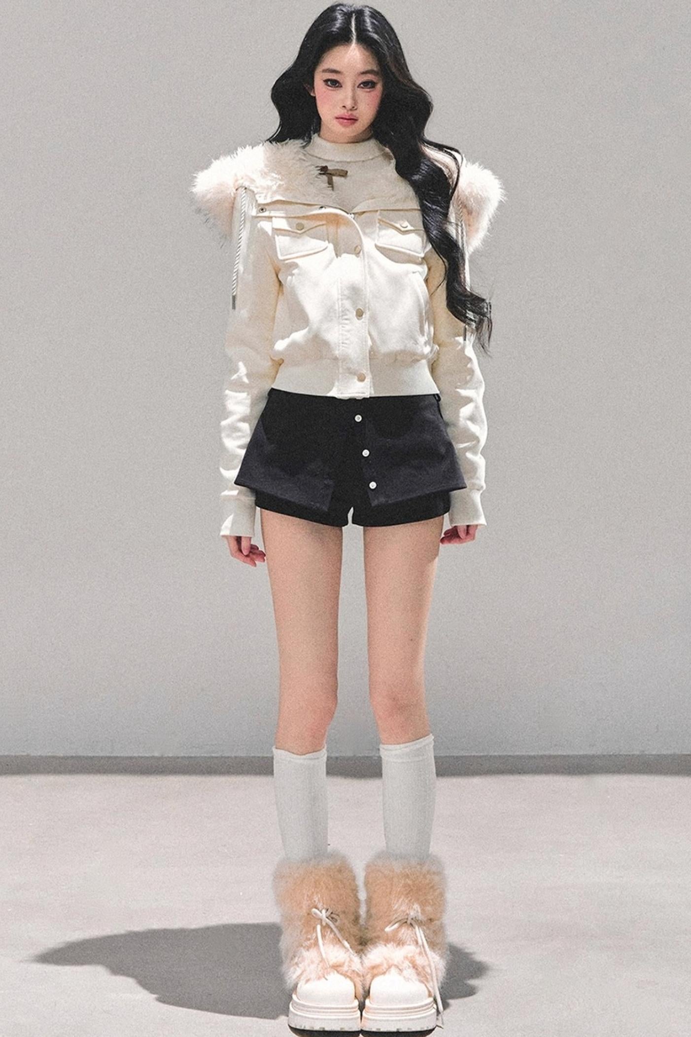 Lamb Wool Hooded Winter Coat