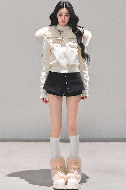 Lamb Wool Hooded Winter Coat