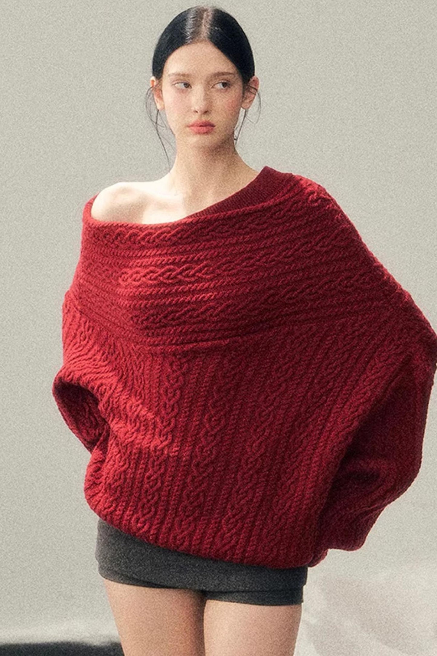 American Off-Shoulder Cable Sweater