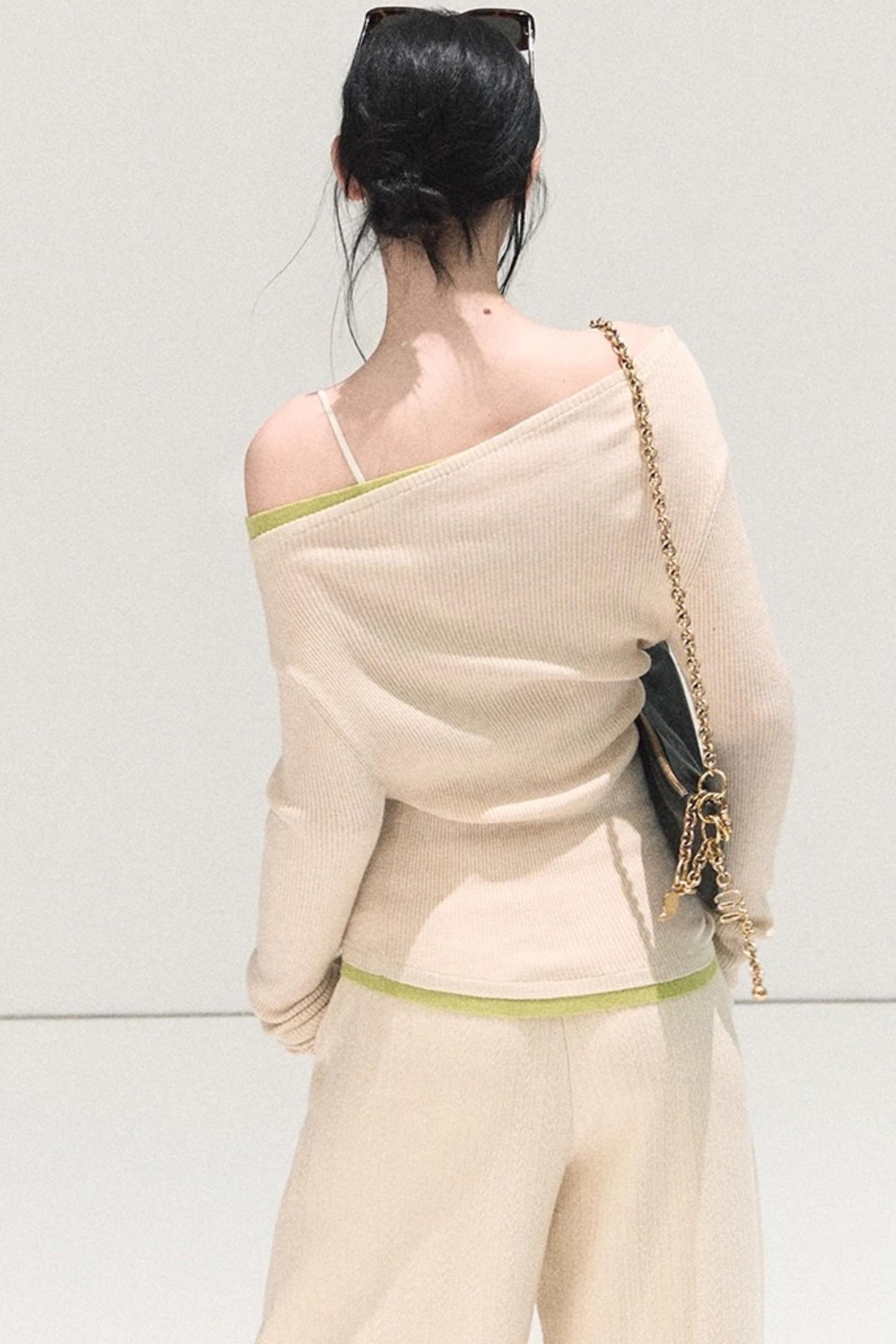 Wool Off-Shoulder Knit Top