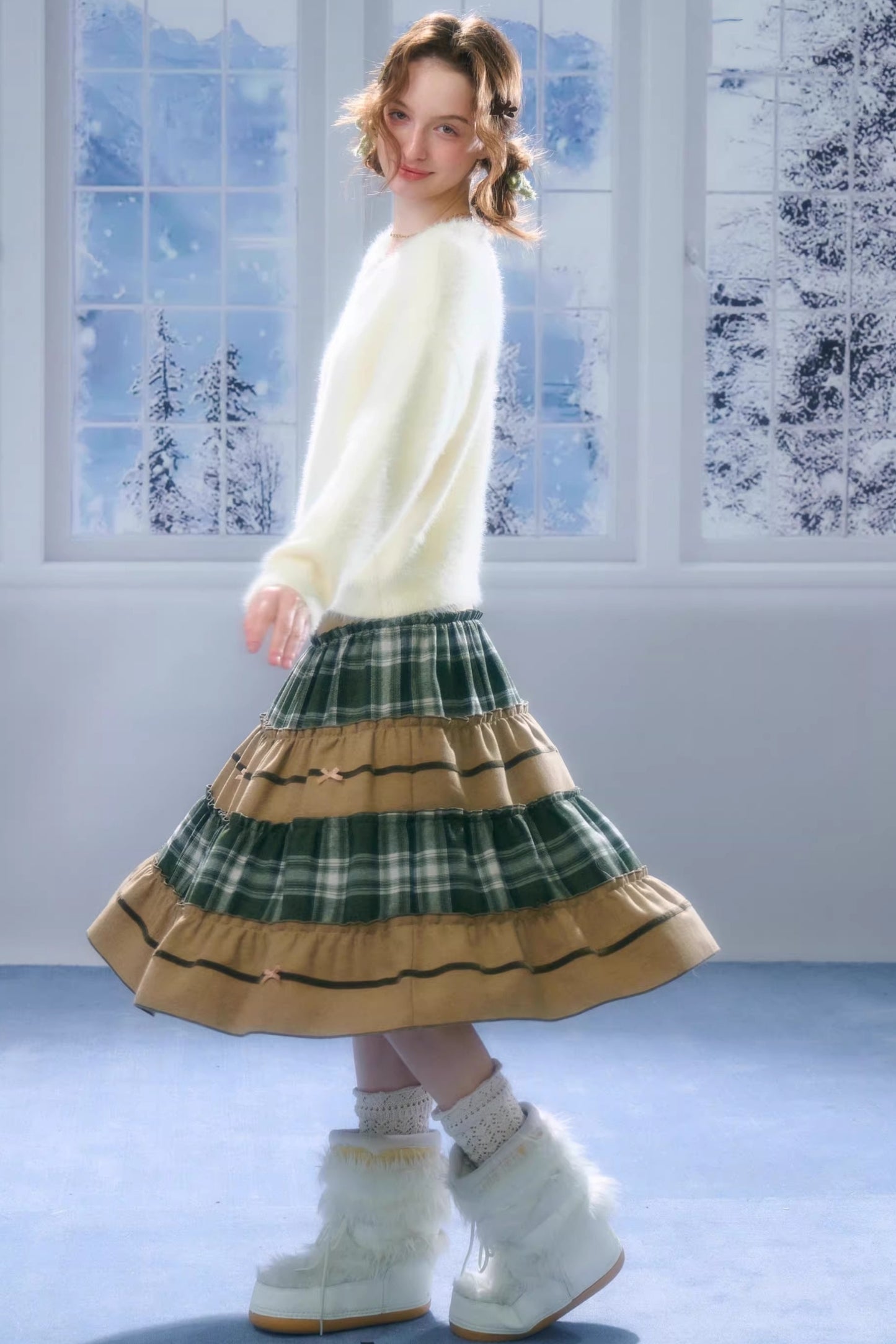 Patchwork Plaid Mid-Length Skirt