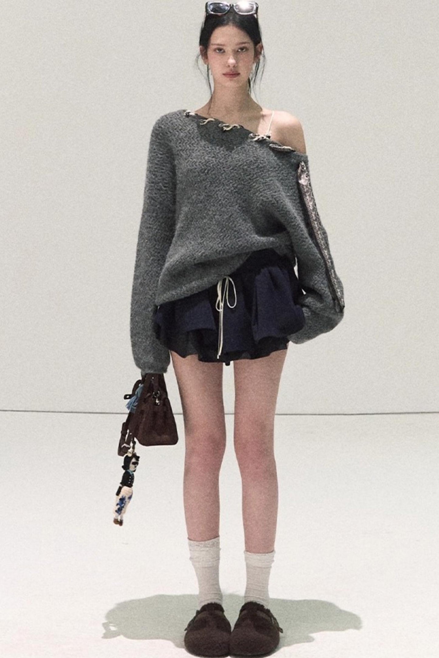 Plaid Color-Blocked A-Line Skirt