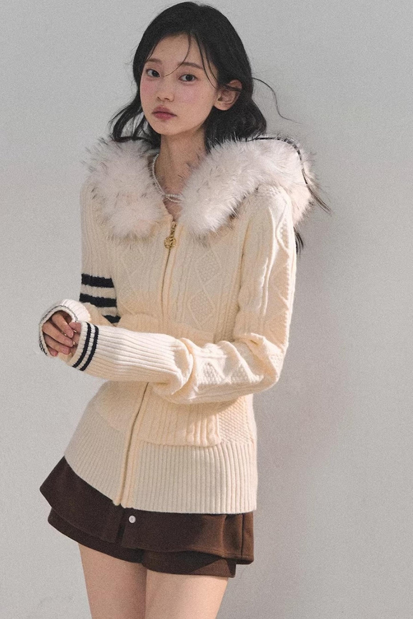 Hooded Cable Knit Sweater