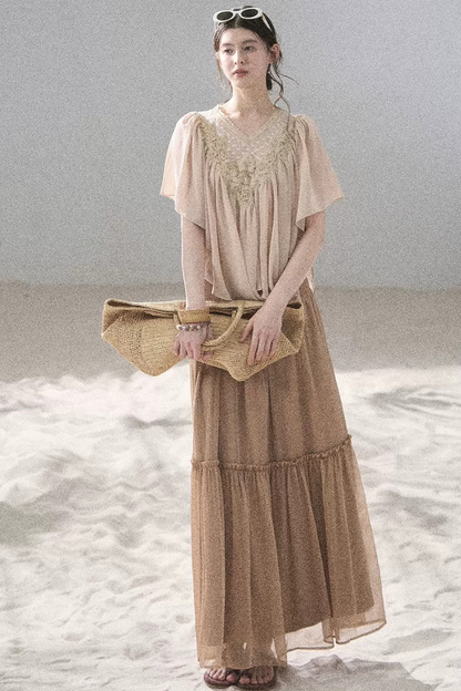 Lace Chiffon Ruffle Top