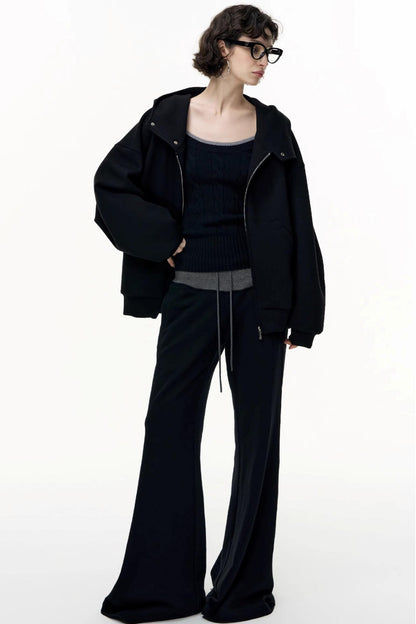 Drawstring Cotton Flared Sweatshirt Slacks