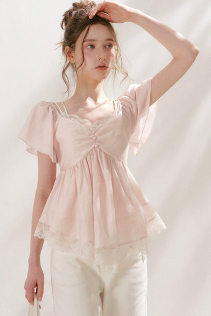 Tencel Lace Flutter Sleeve Blouse