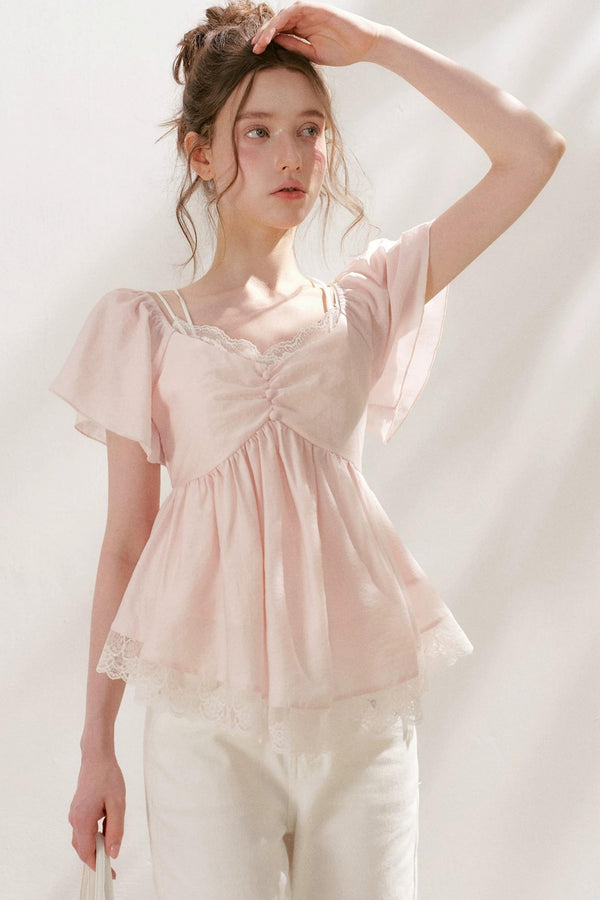 Tencel Lace Flutter Sleeve Blouse