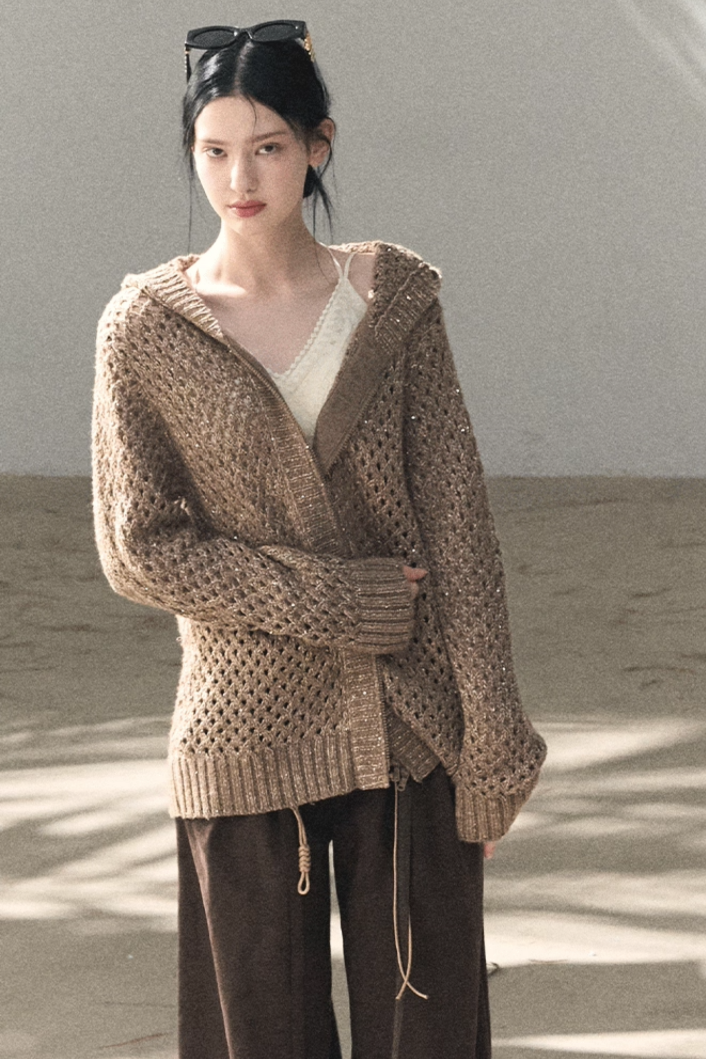 Lange Hose aus plissiertem Mikro-Samt