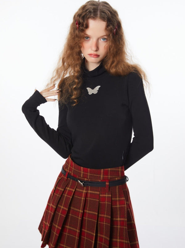 High neck long-sleeved top