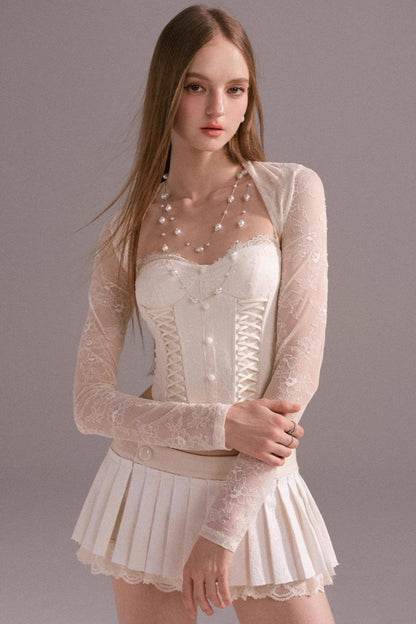 Hot Luxury Cropped Corset Two-Piece Lace Set-Up