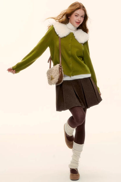 Wool Detachable Fur Collar Cardigan