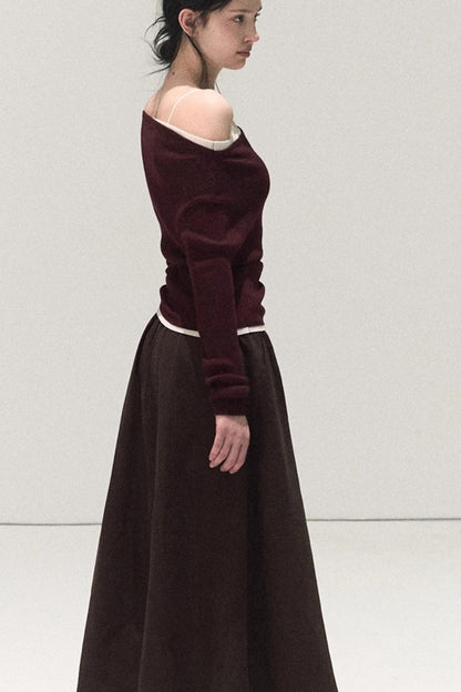 Wool Off-Shoulder Knit Top