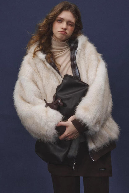 Reversible Plaid Plush Coat