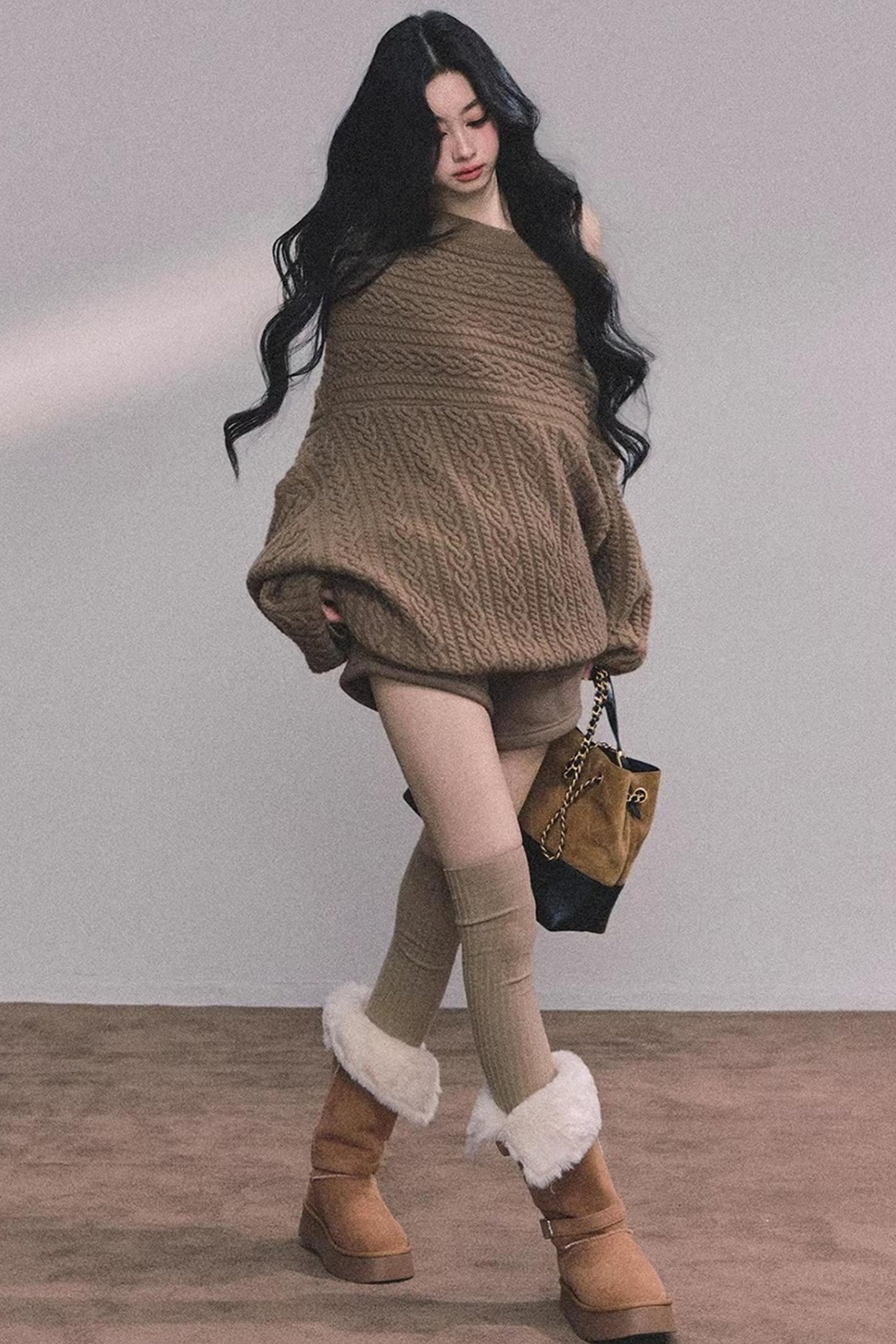 American Off-Shoulder Cable Sweater