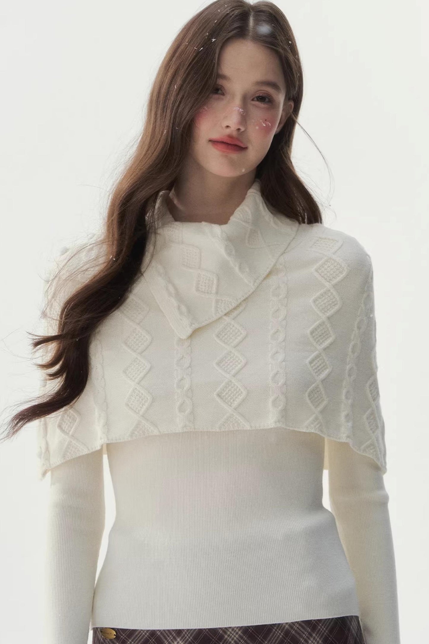 Retro Twist-Knit Cape Sweater