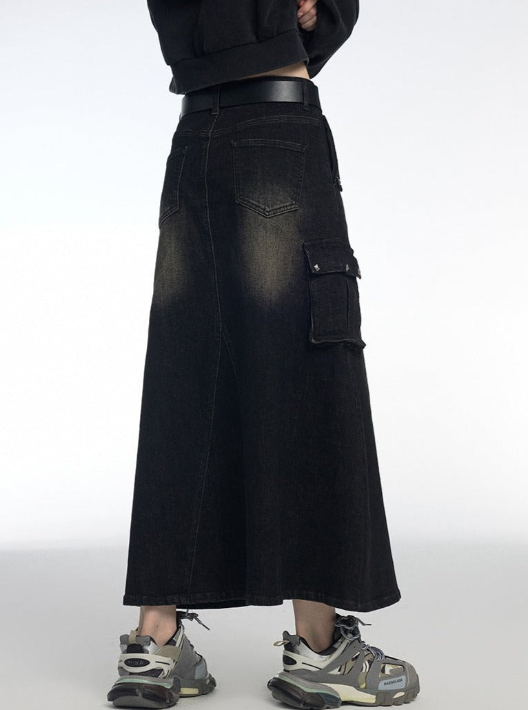 Midi Denim Cargo Skirt