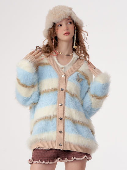 Stripes soft waxy thick lazy knitted sweater coat