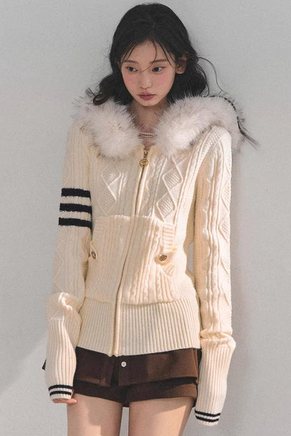 Hooded Cable Knit Sweater