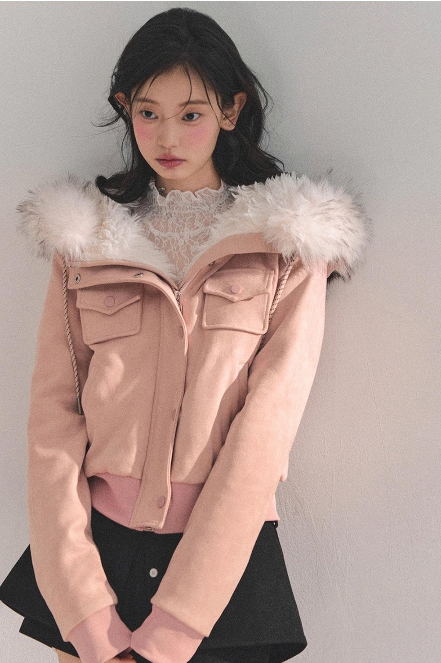 Lamb Wool Hooded Winter Coat