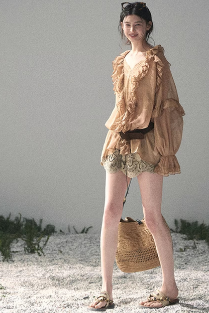 Ruffled Lace Chiffon Blouse