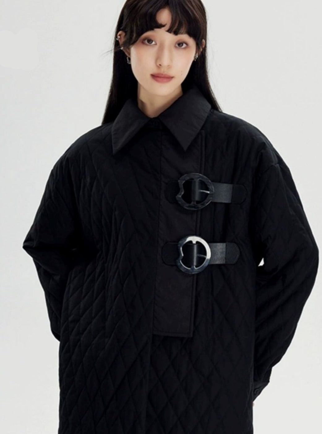 Leather lapel rhombic cotton jacket