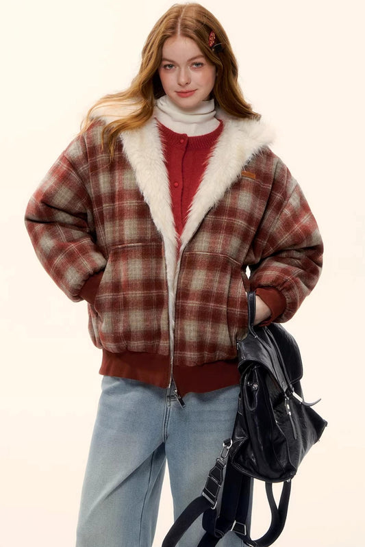 Reversible Plaid Plush Coat