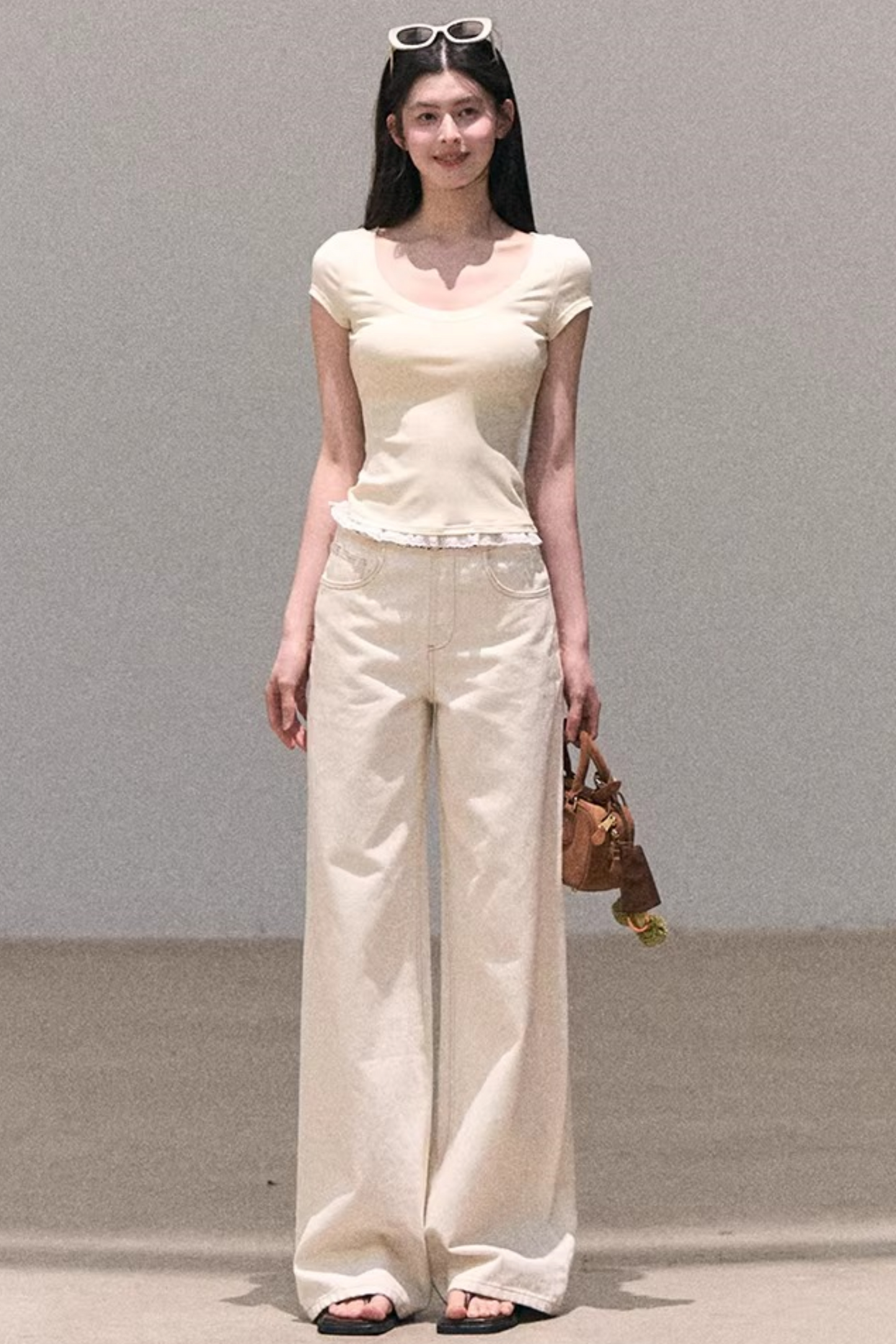 Washed Wide-Leg Lace Pants