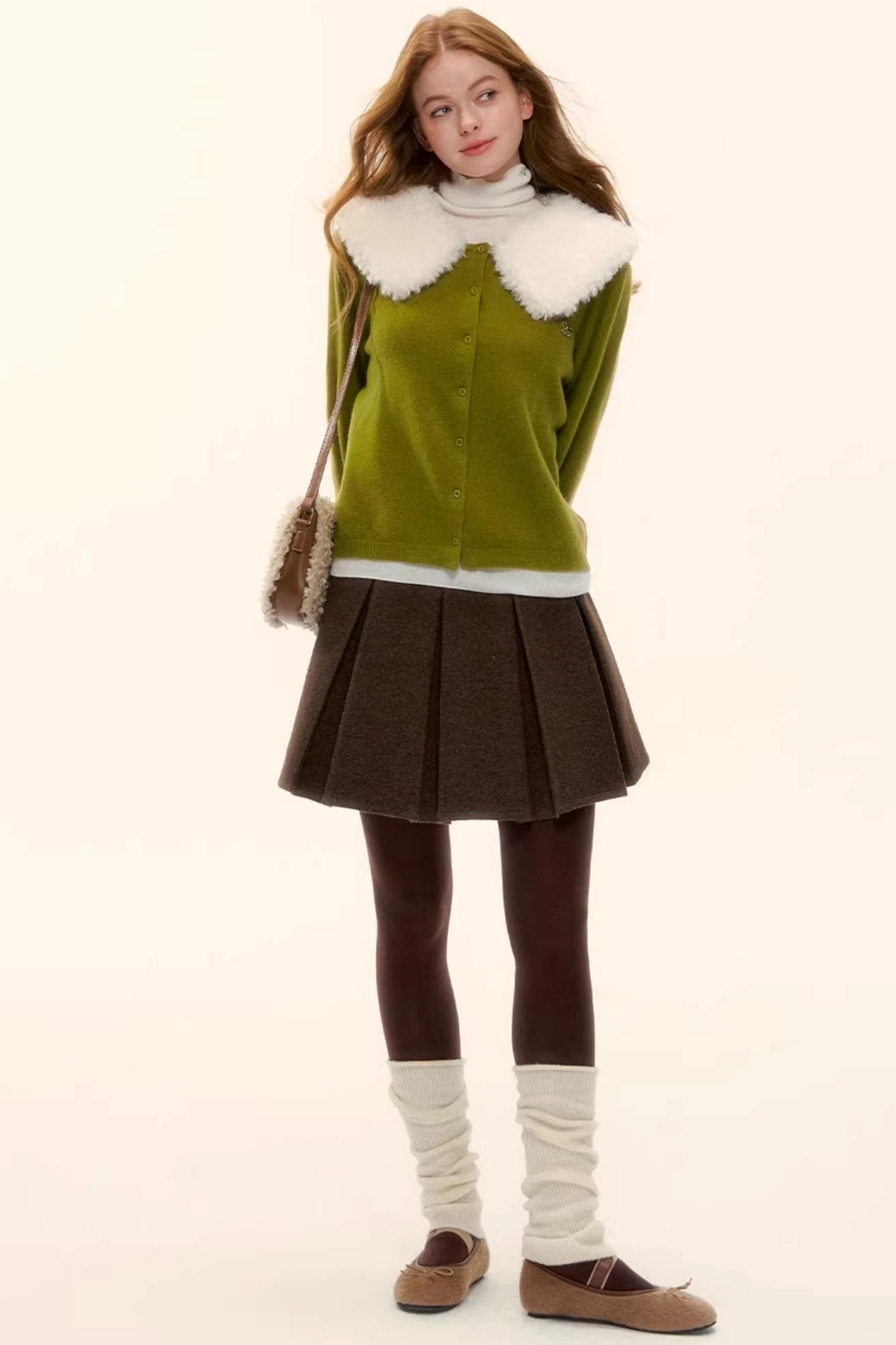 Wool Detachable Fur Collar Cardigan