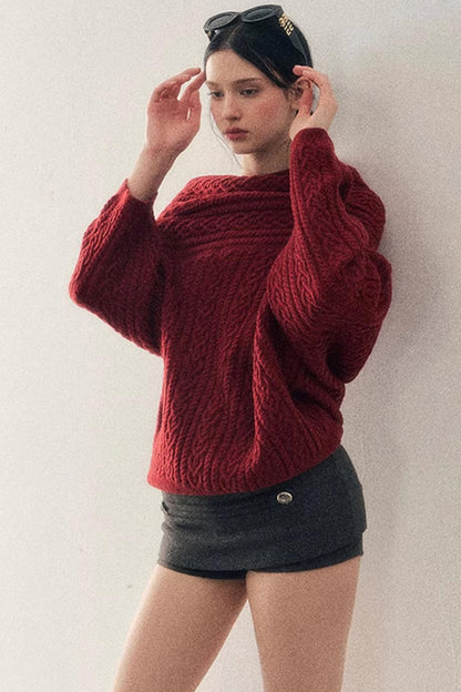 American Off-Shoulder Cable Sweater