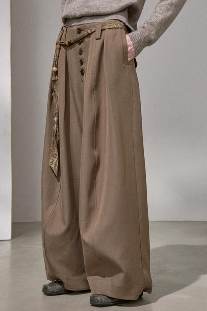 Button Pleated Winter Pants