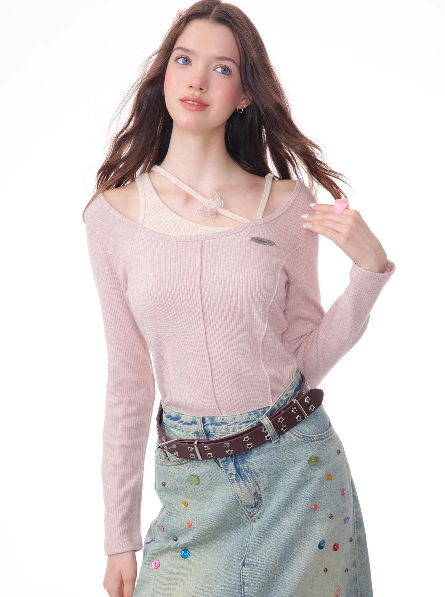 Retro long sleeve top slim knitted base T-shirt