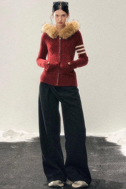 Hooded Cable Knit Sweater