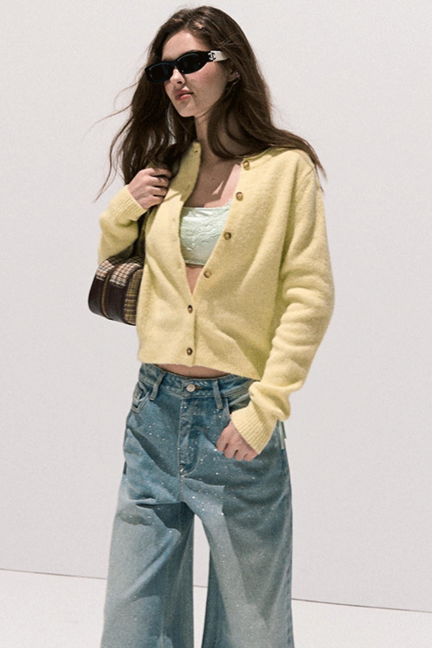 Vintage Crewneck Wool Knit Cardigan