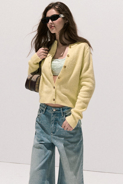 Vintage Crewneck Wool Knit Cardigan