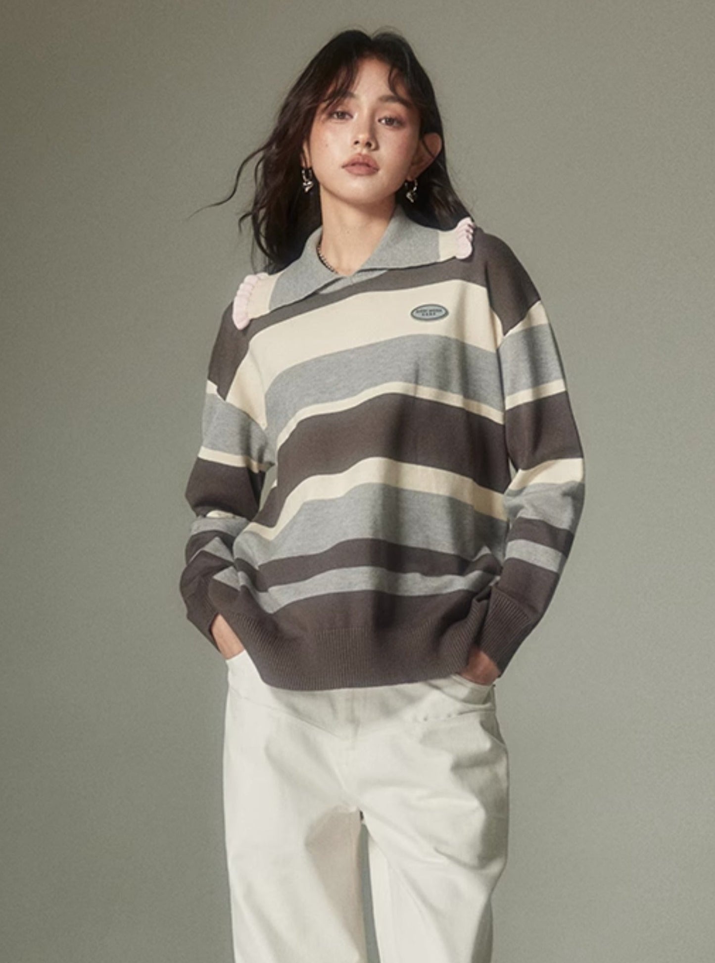 Striped knit simple loose top