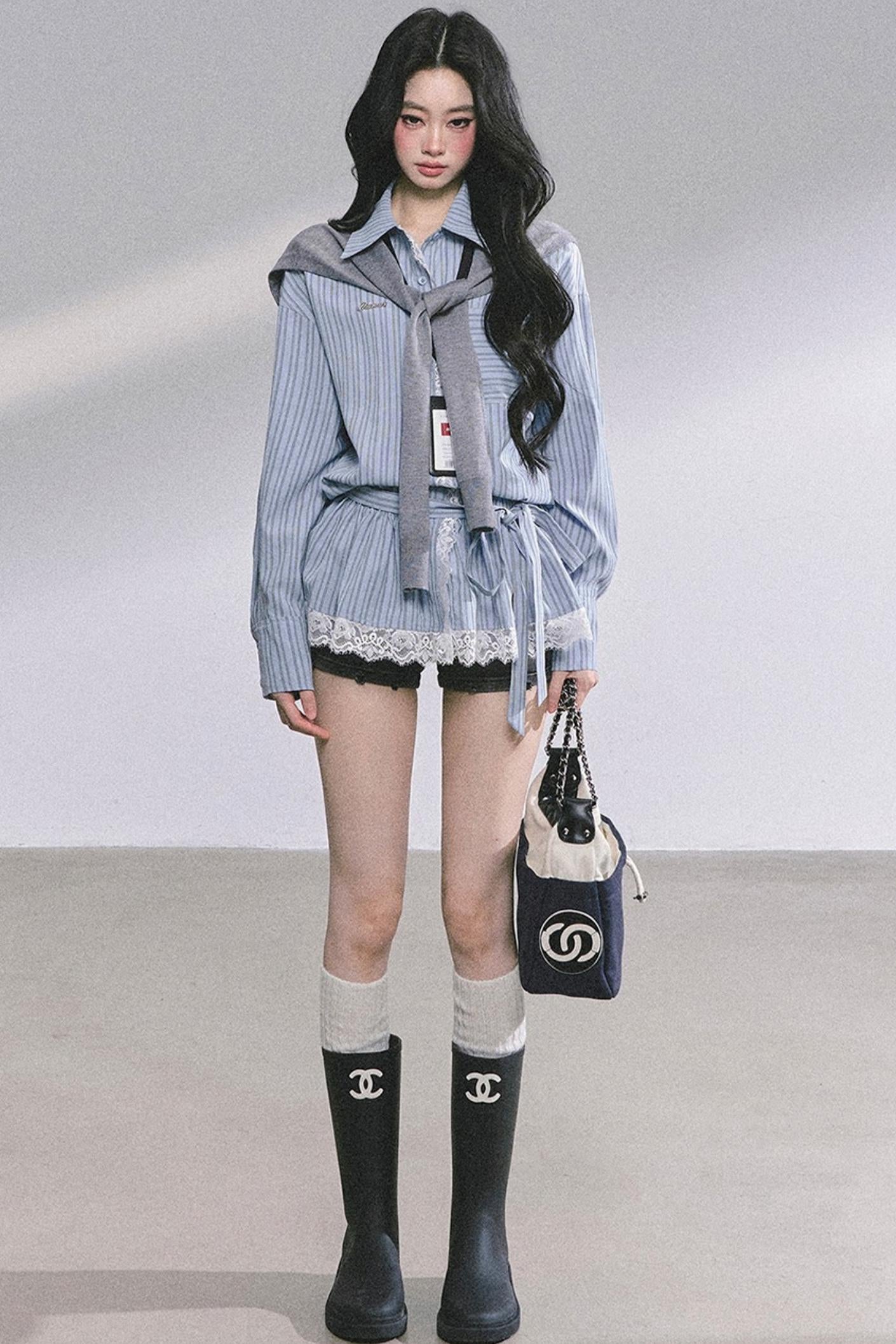 French Lace Stripe Shirt Set-Up