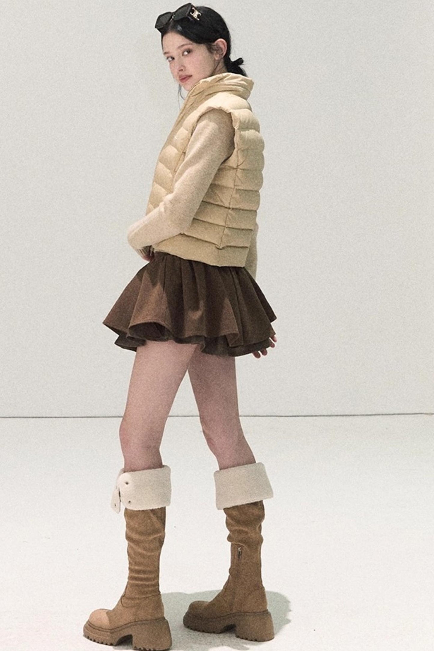 Plaid Color-Blocked A-Line Skirt