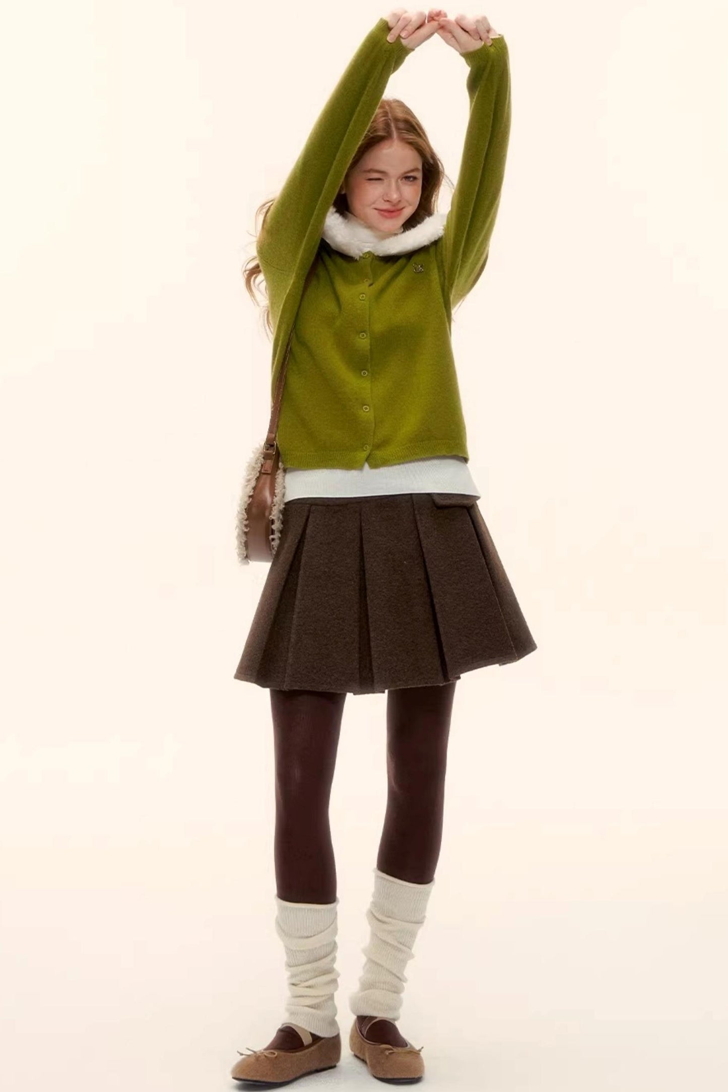 Wool Detachable Fur Collar Cardigan