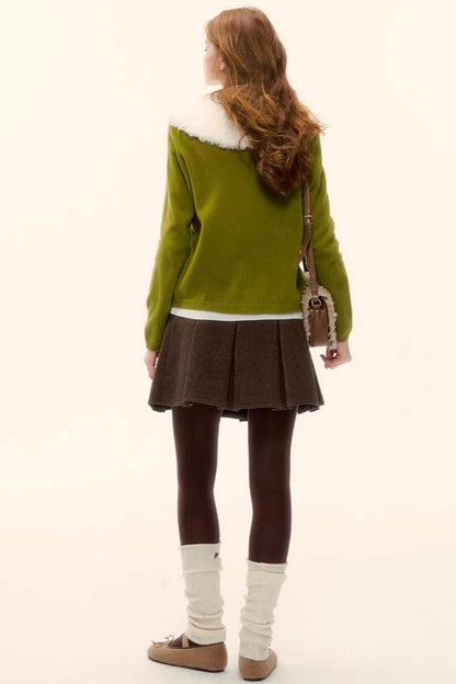 Wool Detachable Fur Collar Cardigan